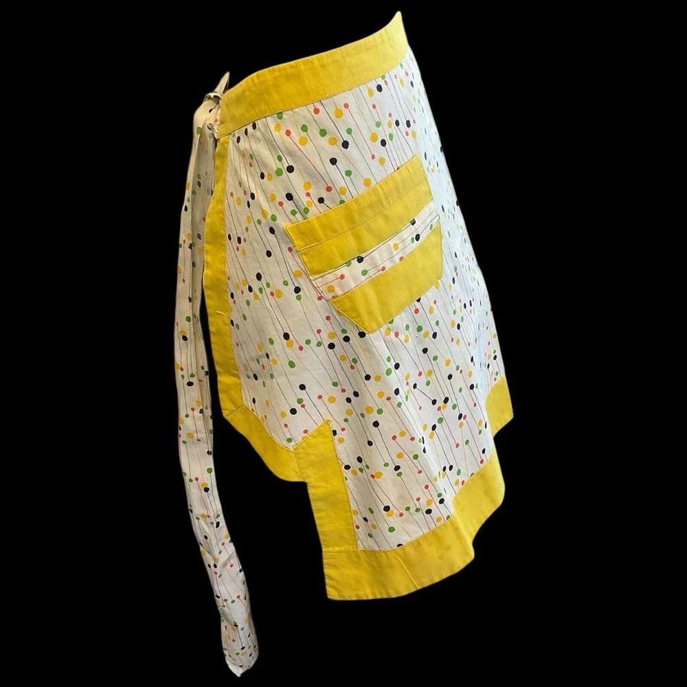 Vintage Apron Handmade Pockets Yellow Framed Geometric‎ Stick and Ball